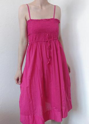 Хлопковое платье розовое сарафан коттон платье на бретелях платье резинка розовое платье пышное сарафан хлопок платье фуксия миди2 фото