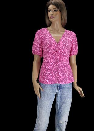 Красива малинова віскозна блузка "peacocks" з дрібним принтом. розмір uk14.