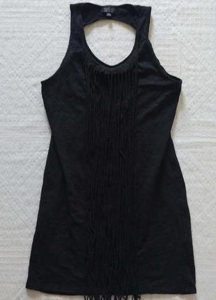 Платье, с бахромой, хлопок, черная