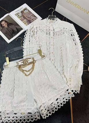 Костюм в стиле zimmermann оргаза шорты блуза белый