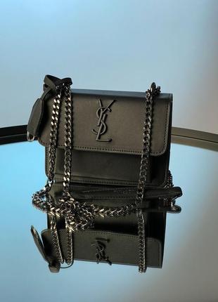 Сумка у стилі yves saint laurent sunset mini chain black/black8 фото