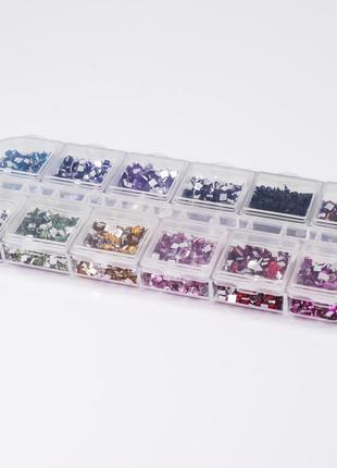 Скляні стрази - квадрат (12 кольорів) для дизайну нігтів та манікюру1 фото