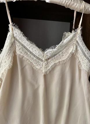 Легкая летняя блузка блузка топ майка маечка zara с кружевом кружевом нежная нюдовая р. xs / s2 фото
