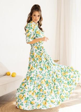 Длинное хлопковое платье с цветочным принтом2 фото