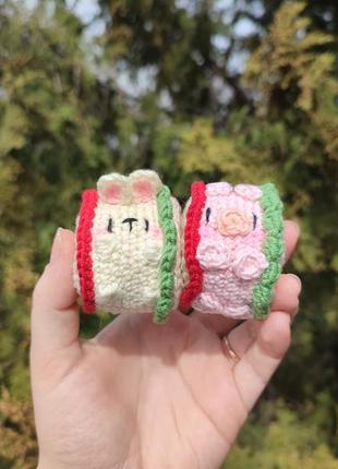 Іграшки амігурумі заєць та свинка сендвічі, заєць м'яка іграшка , заєць та свинка, в'язані гачком1 фото