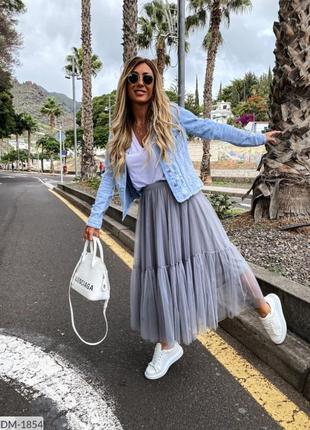 Спідниця сітка фатин клеш беж чорна пудра сіра довга4 фото