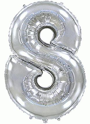 Воздушный шар цифра 8 серебро 32" фольга