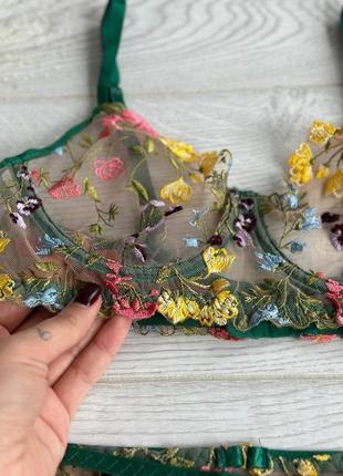 Роскошный интимный комплект женского белья с цветочной вышивкой🎀2 фото