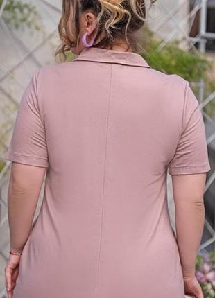 Платье женское миди приталенное летнее весеннее с карманами батал большие размеры однотонное пудра4 фото