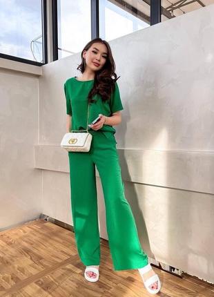 🎨 5 кольорів! шикарний легкий костюм креп жіночий зелений женский