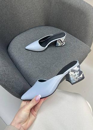 Кожаные туфли мюли сабо на каблуке из натуральной кожи кожаное туфлы мюлы сабо на...