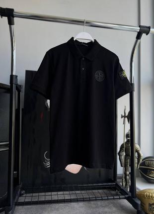 Футболка поло чоловіча з принтом stone island черная / футболка-поло чоловіча стон айленд чорна