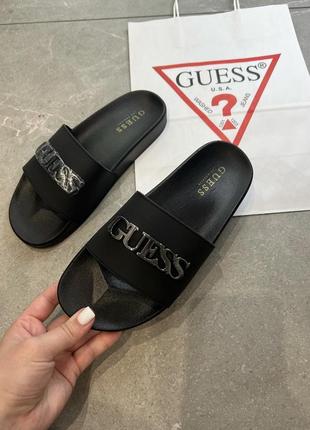 Черные шлепки guess тапки guess
