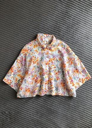Рубашка льняная в цветочный принт укороченная8 фото