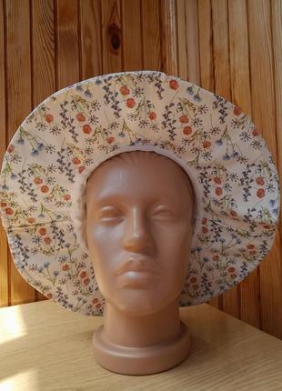 Милая панама шляпа с широкими полями в цветочки5 фото