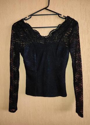 Блуза топ с длинным рукавом h&amp;m, черное кружево, xs1 фото