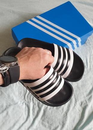 Женские шлепанцы adidas slides black white / smb