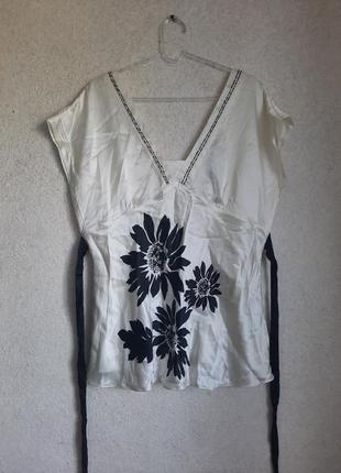 100 шелк блуза с глубоким вырезом под пояс1 фото