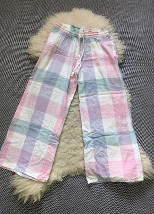 Домашние пижамные широкие штаны кюлоты натуральные клетчатые в клетку вискоза