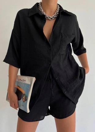 Костюм рубашка шорты качественный базовый бежевый черный белый розовый трендовый...