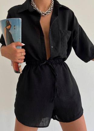 Костюм рубашка шорты качественный базовый бежевый черный белый розовый трендовый...