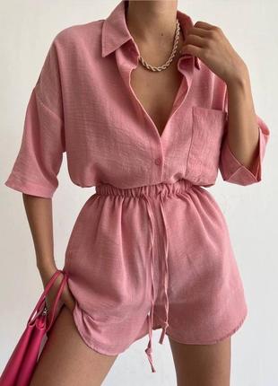 Костюм рубашка шорты качественный базовый бежевый черный белый розовый трендовый...