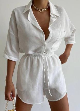 Костюм рубашка шорты качественный базовый бежевый черный белый розовый трендовый...