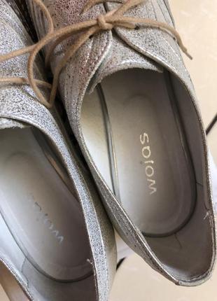 Серебристые кожаные туфли оксфорды/броги/лоферы wojas4 фото