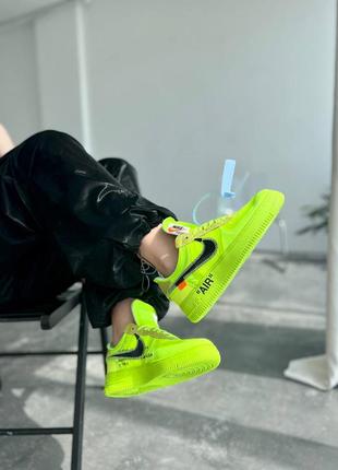 Air force 1 low off-white жіночі чоловічі круті салатові неонові кросівки найк женские мужские яркие салатовые кроссовки демисезонные5 фото