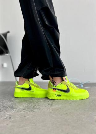 Air force 1 low off-white жіночі чоловічі круті салатові неонові кросівки найк женские мужские яркие салатовые кроссовки демисезонные3 фото