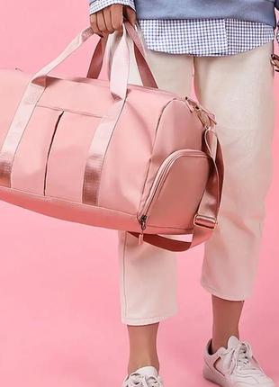 Сумка спортивна жіноча, сумка для фітнесу з відділом для взуття дорожня рожева ( код: ibs142p )7 фото
