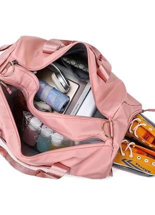 Сумка спортивна жіноча, сумка для фітнесу з відділом для взуття дорожня рожева ( код: ibs142p )5 фото