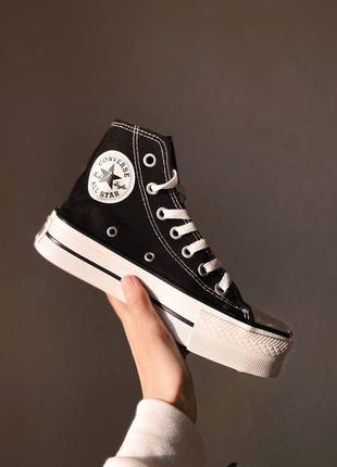 Женские высокие кеды на толстой подошве converse all star black конверс высокие черновые высокая подошва1 фото