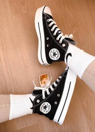 Женские высокие кеды на толстой подошве converse all star black конверс высокие черновые высокая подошва4 фото