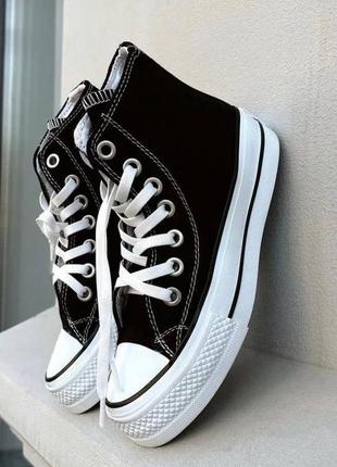 Женские высокие кеды на толстой подошве converse all star black конверс высокие черновые высокая подошва2 фото