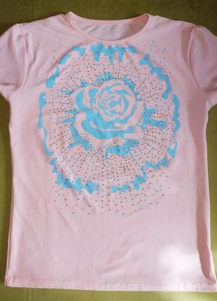 Розовая майка, футболка с рисунком, пог - 40+2 / всё до 100грн