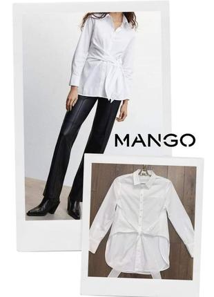 Стильна базова біла сорочка mango із зав'язками на талії блуза блузка вузол1 фото