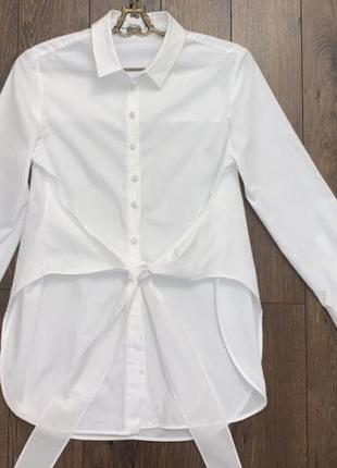 Стильна базова біла сорочка mango із зав'язками на талії блуза блузка вузол5 фото