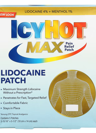 Icy hot, max, знеболювальний пластир із лідокаїном, 5 пластирів