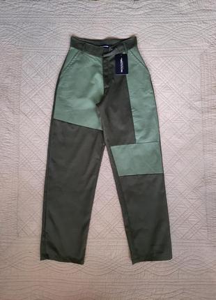 Широкие брюки штаны зелёные хаки высокая посадка4 фото
