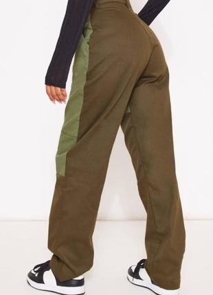 Широкие брюки штаны зелёные хаки высокая посадка3 фото
