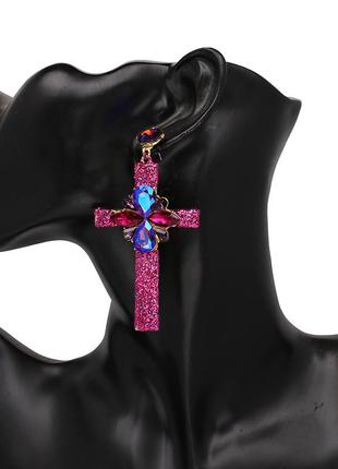 Сережки-гвоздики женские кресты розовые1 фото