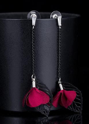 Жіночі гарні та незвичайні сережки "квіточки" бордо3 фото