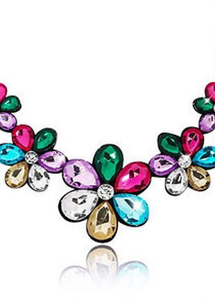 Жіноче кольє квіточки на стрічці з кольоровими камінчиками