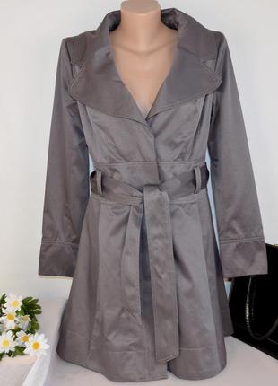 Брендовый серый плащ тренч с поясом и карманами new look коттон этикетка2 фото