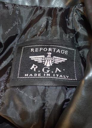 Брендовая кожаная утепленная куртка с поясом и карманами reportage r.g.a. италия этикетка5 фото