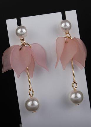 Жіночі сережки гвоздики "квіточки" рожеві1 фото