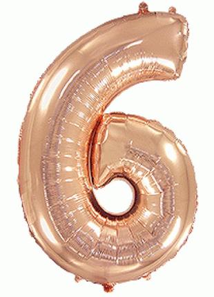 Повітряна куля цифра 6 рожеве золото 32" фольга з гелієм