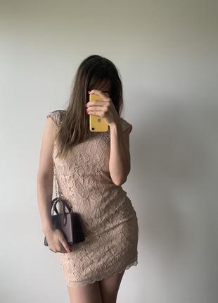 Платье мини из кружева нюд3 фото
