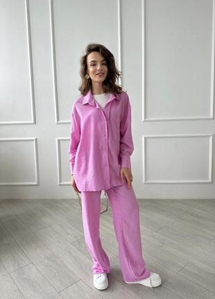 Костюм льон льняний сорочка штани рожевий легкий5 фото